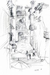 Sketch of street in Toledo, Spain
